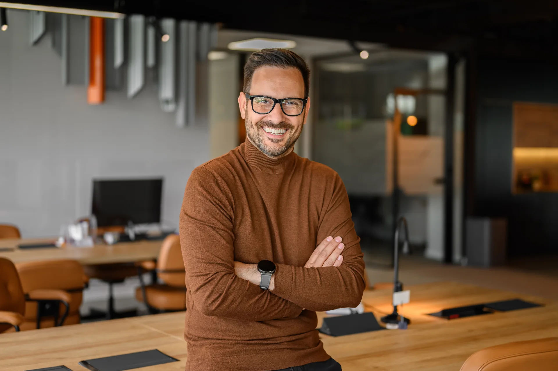Freelancer with glasses smiling